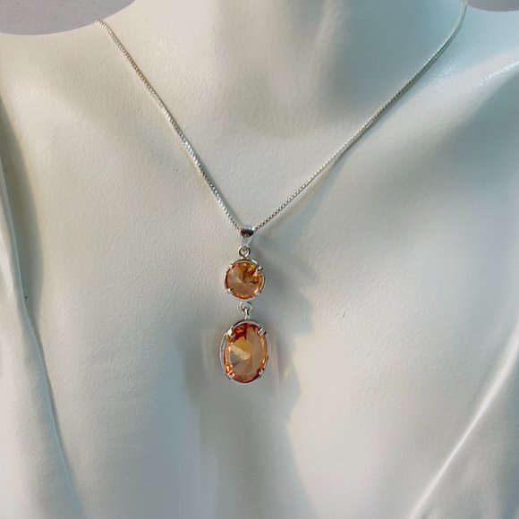 Silver Unlimited Pendant Necklace Faceted Double Gem Sterling 925 Italy - Picture 3 of 14